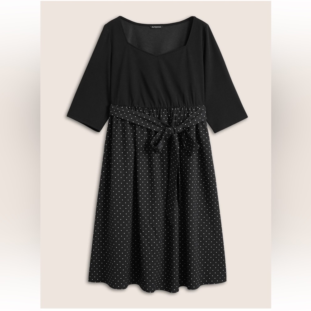 BloomChic Plus Size XL Polka Dot Patchwork Belted Square Neck Dress us14-16 - Picture 6 of 8